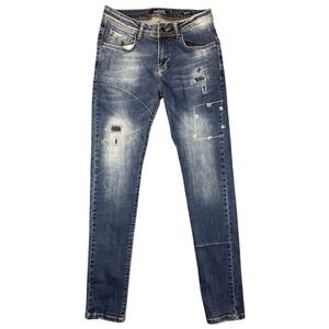 LCR Premium Quality Mens Slim Fit Distressed Patched Blue Jeans 30x32 C8-18